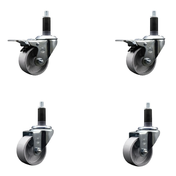 Service Caster 3'' Semi Steel Swivel 1-1/8'' Expanding Stem Caster Set 2 Total Lock Brakes, 4PK SCC-EXTTL20S315-SSR-2-S-2-118 - main